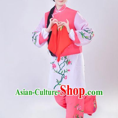 Chinese Traditional Shaoxing Opera Rosy Outfits Beijing Opera Young Lady Clothing Peking Opera Servant Girl Dress Garment