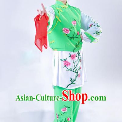 Chinese Peking Opera Servant Girl Dress Garment Traditional Shaoxing Opera Green Outfits Beijing Opera Young Lady Clothing