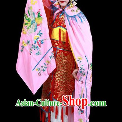Chinese Beijing Opera Garment Empress Embroidered Cloak Clothing Traditional Peking Opera Hua Tan Pink Cape