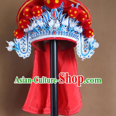 China Beijing Opera Blues Headwear Shaoxing Opera Female General Hua Mulan Hat Helmet