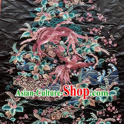 Chinese Hand Embroidery Craft Traditional Embroidered Phoenix Black Silk Cloth