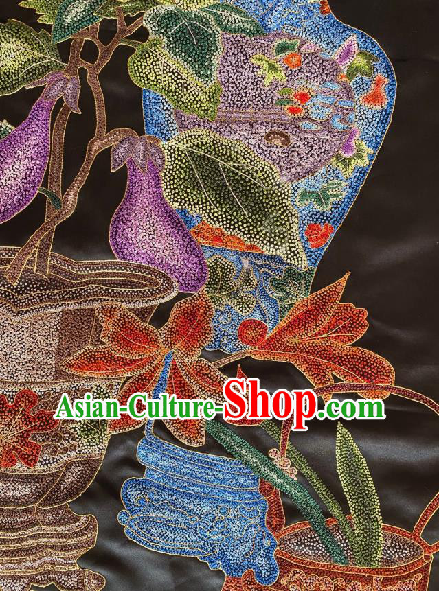 Chinese Traditional Embroidered Lotus Black Silk Cloth Hand Embroidery Applique Craft Chinese Traditional Embroidered Lotus Black Silk Cloth Hand Embroidery Applique Craft