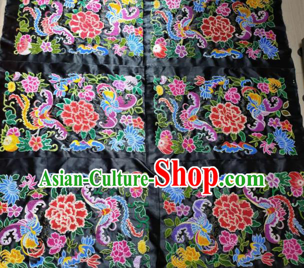 Chinese Traditional Embroidered Black Silk Cloth Hand Embroidery Butterfly Peony Applique Craft Chinese Traditional Embroidered Black Silk Cloth Hand Embroidery Butterfly Peony Applique Craft