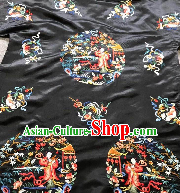 China Tang Suit Outer Garment Traditional Black Silk Coat Clothing National Embroidered Overcoat China Tang Suit Outer Garment Traditional Black Silk Coat Clothing National Embroidered Overcoat