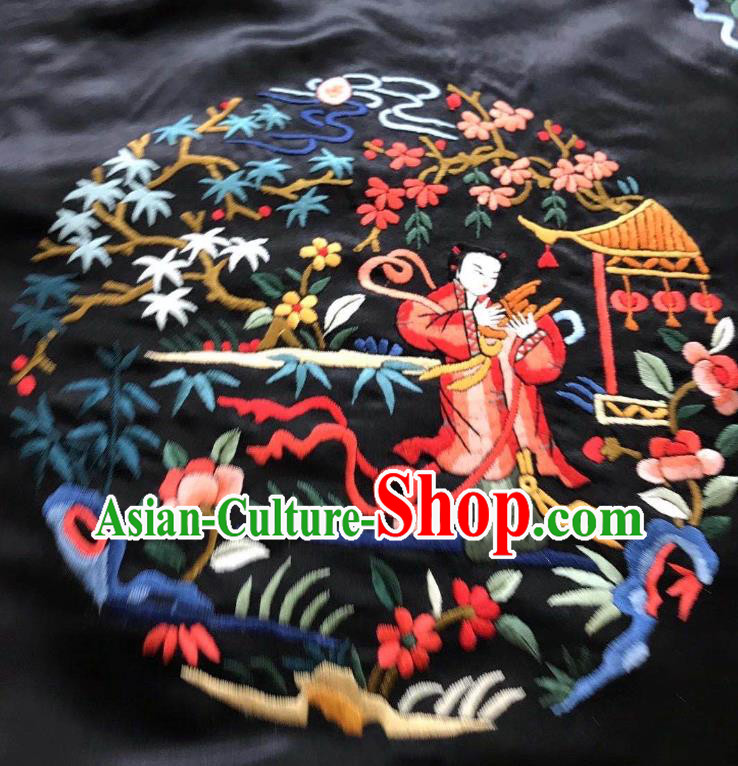 China Tang Suit Outer Garment Traditional Black Silk Coat Clothing National Embroidered Overcoat China Tang Suit Outer Garment Traditional Black Silk Coat Clothing National Embroidered Overcoat