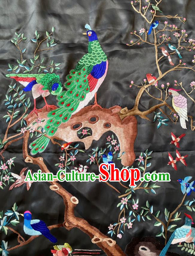 Chinese Traditional Embroidered Peacock Black Silk Cloth Hand Embroidery Applique Craft Chinese Traditional Embroidered Peacock Black Silk Cloth Hand Embroidery Applique Craft