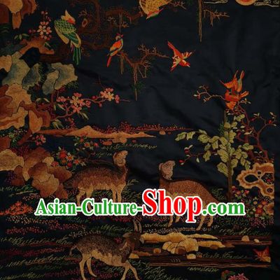 Chinese Traditional Embroidered Three Sheep Cloth Hand Embroidery Black Silk Applique Craft