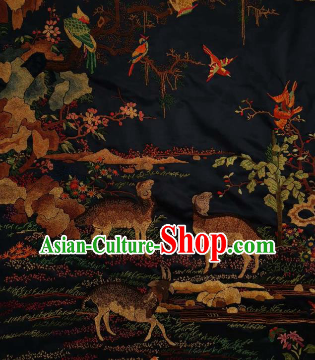 Chinese Traditional Embroidered Three Sheep Cloth Hand Embroidery Black Silk Applique Craft Chinese Traditional Embroidered Three Sheep Cloth Hand Embroidery Black Silk Applique Craft