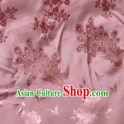China Traditional Cheongsam Brocade Cloth Jacquard Pink Satin Drapery Classical Peacock Pattern Silk Fabric