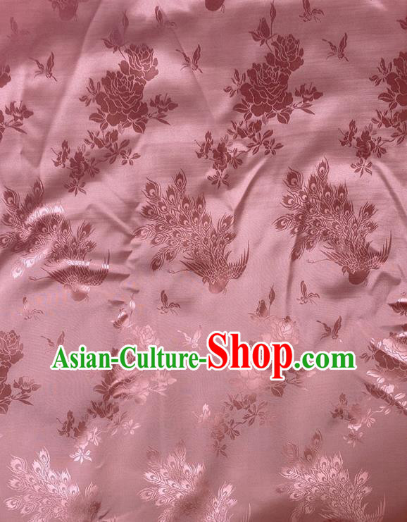 China Traditional Cheongsam Brocade Cloth Jacquard Pink Satin Drapery Classical Peacock Pattern Silk Fabric China Traditional Cheongsam Brocade Cloth Jacquard Pink Satin Drapery Classical Peacock Pattern Silk Fabric