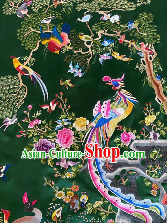 Chinese Traditional Embroidered Phoenix Birds Cloth Hand Embroidery Green Silk Applique Craft Chinese Traditional Embroidered Phoenix Birds Cloth Hand Embroidery Green Silk Applique Craft
