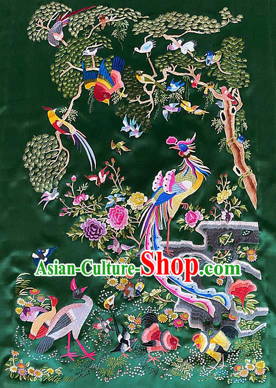 Chinese Traditional Embroidered Phoenix Birds Cloth Hand Embroidery Green Silk Applique Craft Chinese Traditional Embroidered Phoenix Birds Cloth Hand Embroidery Green Silk Applique Craft