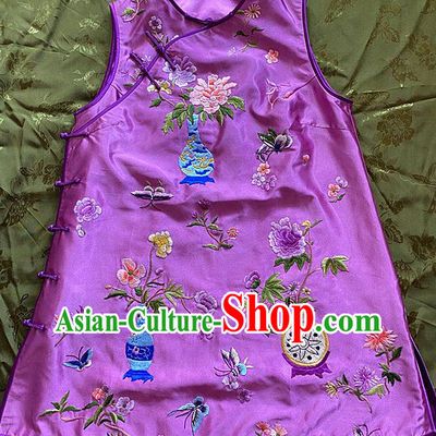 China Traditional Purple Silk Waistcoat National Embroidered Vest Tang Suit Upper Outer Garment