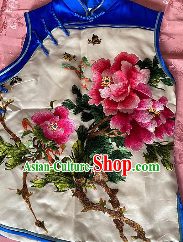 China Traditional Silk Waistcoat National Embroidered Clothing Tang Suit Embroidery Peony Vest China Traditional Silk Waistcoat National Embroidered Clothing Tang Suit Embroidery Peony Vest