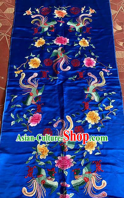 Chinese Traditional Embroidered Phoenix Peony Cloth Patch Hand Embroidery Royalblue Silk Applique Craft Chinese Traditional Embroidered Phoenix Peony Cloth Patch Hand Embroidery Royalblue Silk Applique Craft