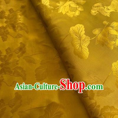 China Classical Mandarin Duck Lotus Pattern Silk Fabric Traditional Cheongsam Brocade Cloth Jacquard Yellow Tapestry Drapery