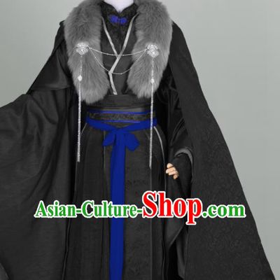 Chinese Traditional Drama Cosplay Swordsman Gu Yun Garment Costumes Ancient Royal King Black Hanfu Clothing