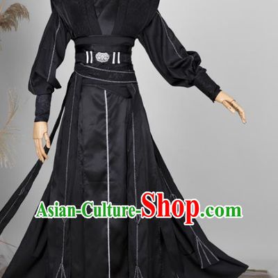 Chinese Traditional Cosplay Young Knight Garment Costumes Ancient Swordsman Black Hanfu Clothing