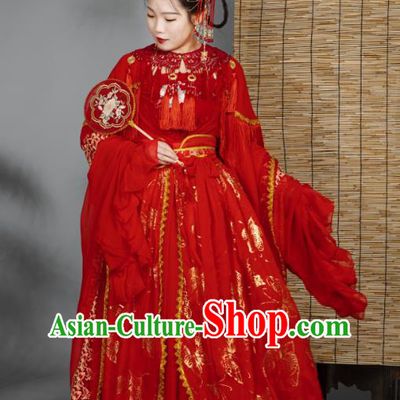China Traditional Cosplay Jin Dynasty Wedding Clothing Ancient Palace Princess Red Hanfu Dress Garments
