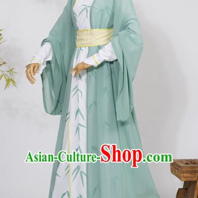 Chinese Ancient Scholar Hanfu Clothing Traditional Cosplay Noble Childe Green Garment Costumes
