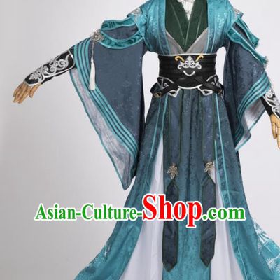 Chinese Ancient Knight Blue Hanfu Clothing Traditional Cosplay Tang Dynasty Swordsman Garment Costumes
