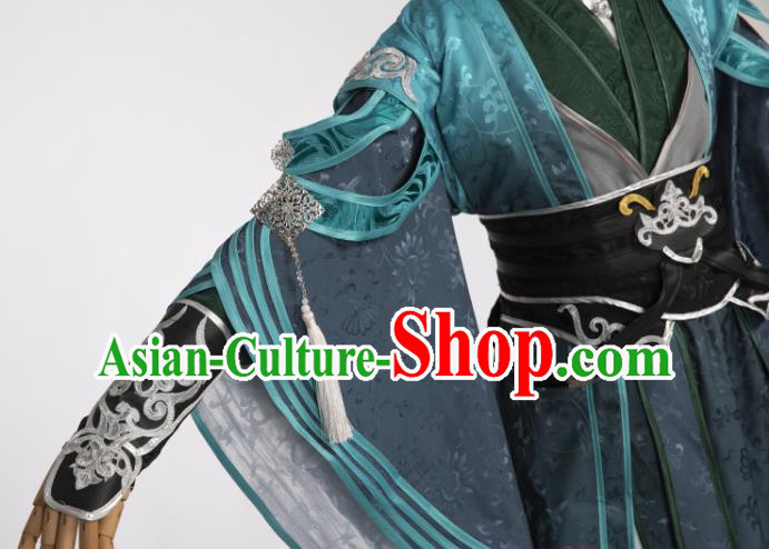 Chinese Ancient Knight Blue Hanfu Clothing Traditional Cosplay Tang Dynasty Swordsman Garment Costumes Chinese Ancient Knight Blue Hanfu Clothing Traditional Cosplay Tang Dynasty Swordsman Garment Costumes