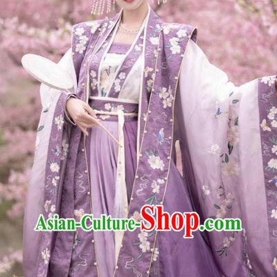 China Ancient Imperial Consort Purple Hanfu Dress Garments Traditional Song Dynasty Court Woman Historical Clothing