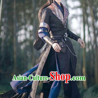 Chinese Ancient Assassin Knight Hanfu Clothing Drama Cosplay Swordsman Black Garment Costumes