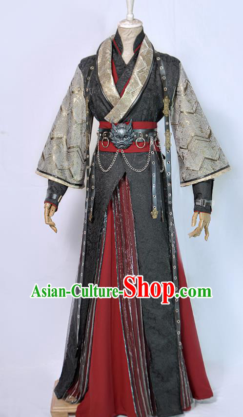 Chinese Ancient Swordsman Black Hanfu Clothing Drama Cosplay Royal King Garment Costumes Chinese Ancient Swordsman Black Hanfu Clothing Drama Cosplay Royal King Garment Costumes