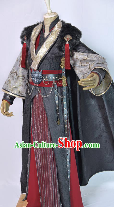 Chinese Ancient Swordsman Black Hanfu Clothing Drama Cosplay Royal King Garment Costumes Chinese Ancient Swordsman Black Hanfu Clothing Drama Cosplay Royal King Garment Costumes