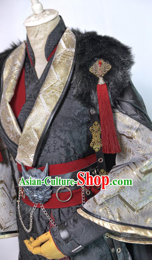 Chinese Ancient Swordsman Black Hanfu Clothing Drama Cosplay Royal King Garment Costumes Chinese Ancient Swordsman Black Hanfu Clothing Drama Cosplay Royal King Garment Costumes