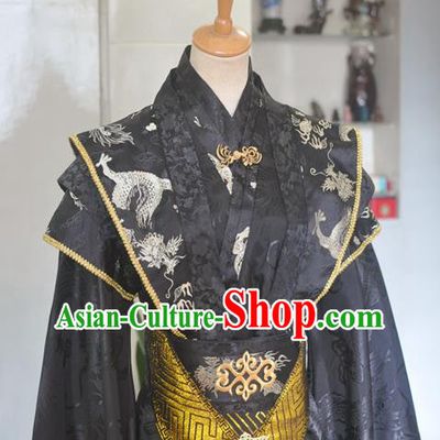 Chinese Ancient Monarch Black Hanfu Clothing Drama Cosplay King Apparels Qin Dynasty Emperor Garment Costumes