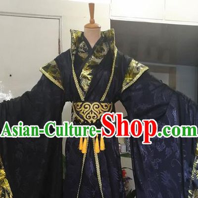 Chinese Drama Cosplay Emperor Apparels Qin Dynasty Monarch Garment Costumes Ancient King Black Hanfu Clothing