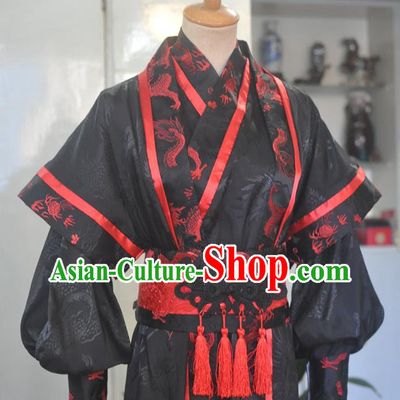 Chinese Drama Cosplay Young Hero Black Apparels Qin Dynasty Swordsman Garment Costumes Ancient Knight Hanfu Clothing