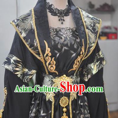 China Traditional Cosplay Tang Dynasty Empress Clothing Ancient Queen Black Hanfu Dress