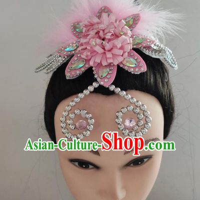 China Woman Yangko Dance Hair Accessories Traditional Fan Dance Pink Feather Hair Stick Folk Dance Headpiece