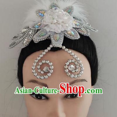 China Traditional Fan Dance Headpiece Folk Dance White Feather Hair Stick Woman Yangko Group Dance Hair Accessories