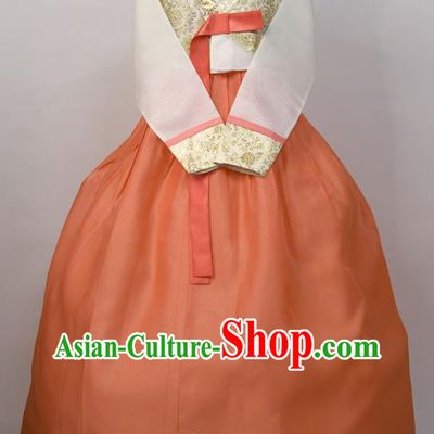 Korean Wedding Bride Fashion Costumes Korea Court Hanbok White Blouse and Orange Dress Traditional Dance Clothing