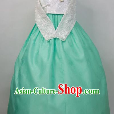 Korean Traditional Dance Clothing Wedding Bride Fashion Costumes Korea Court Hanbok White Blouse and Green Dress