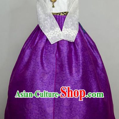 Korea Court Hanbok White Blouse and Purple Dress Korean Traditional Dance Clothing Wedding Bride Fashion Costumes