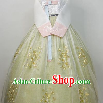 Korea Wedding Bride Fashion Costumes Court Hanbok White Blouse and Yellow Dress Korean Traditional Dance Clothing