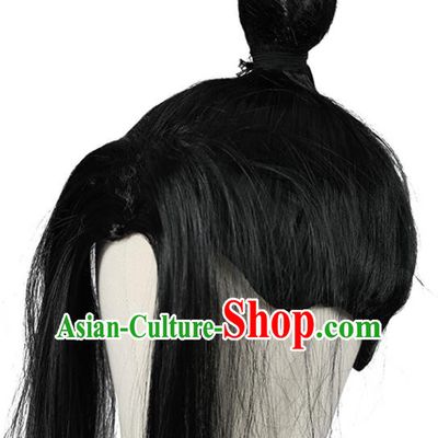 Chinese Cosplay Young Knight Wigs Ancient Kung Fu Male Wigs Ming Dynasty Swordsman Black Toupee Hairpieces