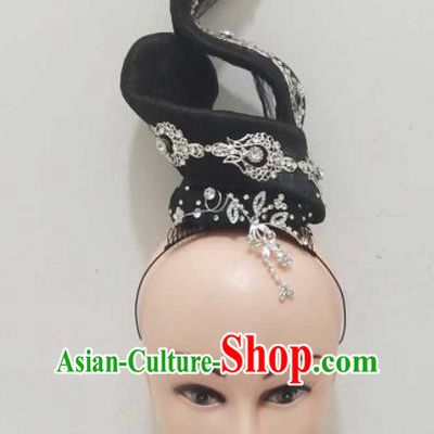Chinese Woman Dance Hair Accessories Traditional Stage Performance Wigs Chignon Classical Dance Colorful Feather Hair Clasp