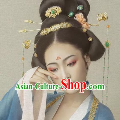 China Traditional Hanfu Hair Accessories Ancient Imperial Consort Wigs Tang Dynasty Court Woman Chignon Hairpieces