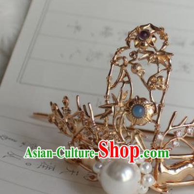 China Jin Dynasty Swordswoman Headpieces Traditional Hanfu Hair Accessories Ancient Court Princess Golden Hair Crown and Hairpin