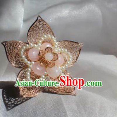 China Tang Dynasty Princess Golden Hairpin Traditional Hanfu Hair Accessories Ancient Court Lady Peach Blossom Hair Stick