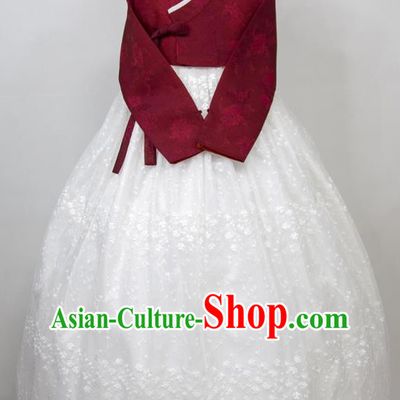 Korea Classical Wedding Fashion Costumes Young Woman Hanbok Wine Red Blouse and White Dress Korean Traditional Court Bride Clothing