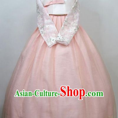 Korean Traditional Court Bride Clothing Classical Wedding Fashion Costumes Young Woman Hanbok White Blouse and Pink Dress