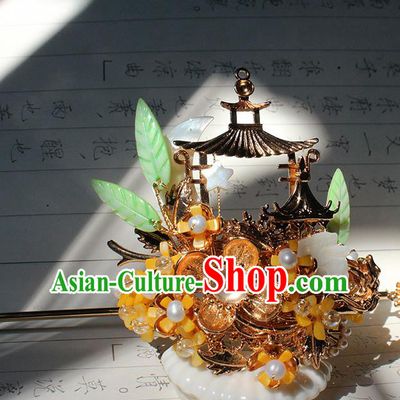 China Tang Dynasty Princess Hairpin Traditional Hanfu Hair Accessories Ancient Empress Golden Fragrans Hair Crown