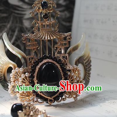 Chinese Ancient Dragon Prince Headpieces Traditional Jin Dynasty Emperor Shell Wings Hair Crown and Hairpin